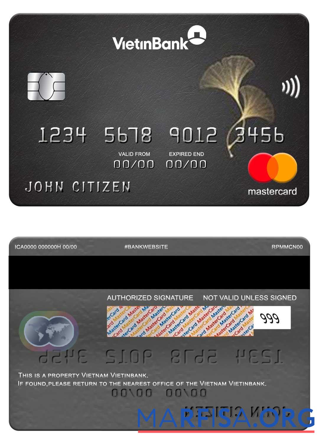 Blank Vietnam Vietinbank mastercard template